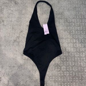 Target stretchy ribbed halter body suit